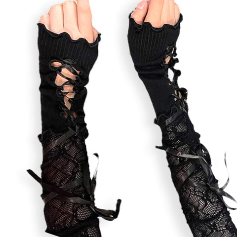 Y2K Goth Elbow Length Corset Fingerless Gloves