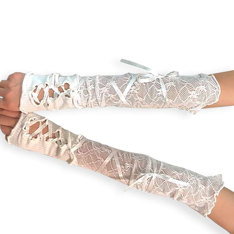 Y2K Goth Elbow Length Corset Fingerless Gloves