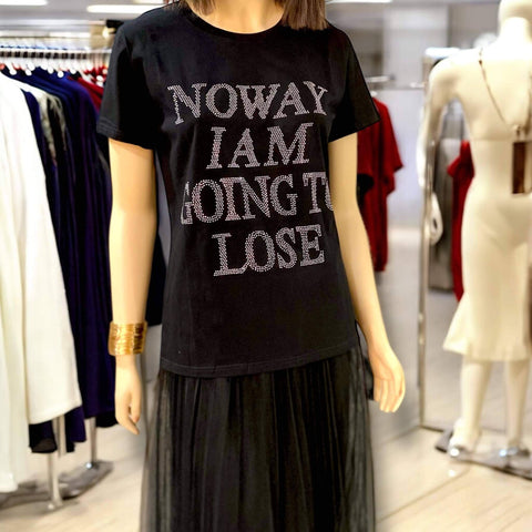 No Way I'm Going To Lose Black Bling Tee black short sleeve t-shirt tee studded rhinestone graphic design on front size large
