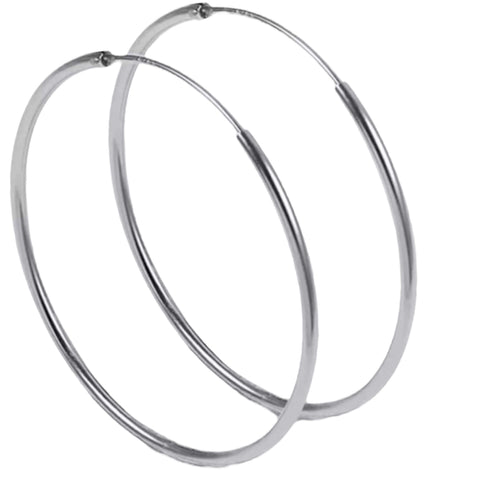 Sterling Silver Endless Hoop Earrings in oversized 55mm hollow tube design with polished lightweight finish