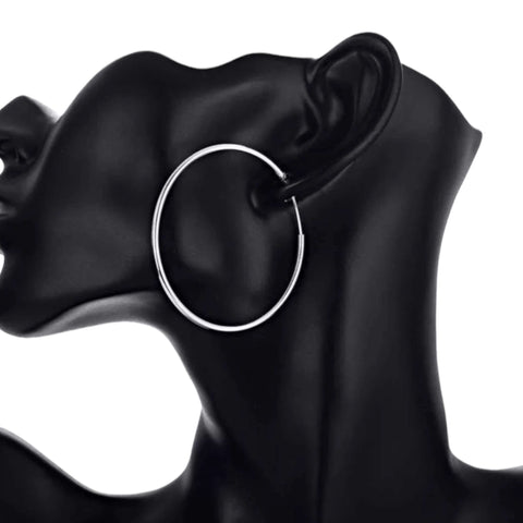 Sterling Silver Endless Hoop Earrings in oversized 55mm hollow tube design with polished lightweight finish