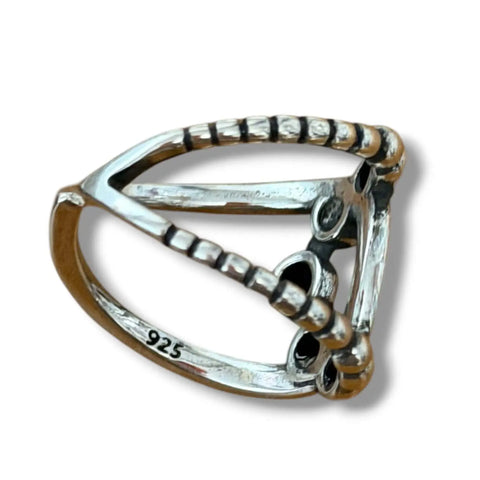 925 Sterling Silver Beaded Open Wrap Ring with tapered adjustable band and asymmetrical beaded modern design