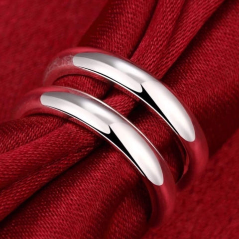 Sterling Silver Adjustable Double Band Cuff Ring - Wild Time Fashion