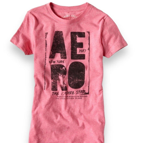 Women's Pink Short Sleeve Graphic Tee Aeropostale Slim Fit -Large- Wild Time Fashion