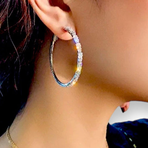 Baguette Crystal Hoop Earrings- Wild Time Fashion