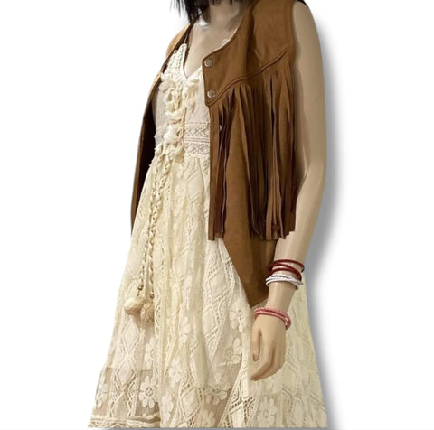 Fit and flare beige summer dress styled for western festival outfit
