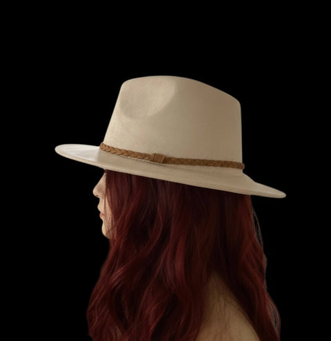 beige Suede Leather Band Fedora Hat