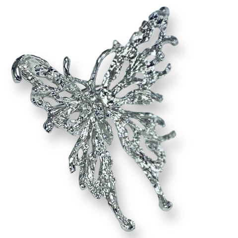 Silver Big Butterfly Flying Ring with wide filigree cutout wings and adjustable band – statement fairycore fashion jewelry for women