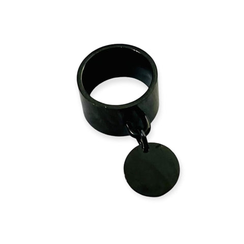 Stylish Black Wide Band Dangling Charm Ring