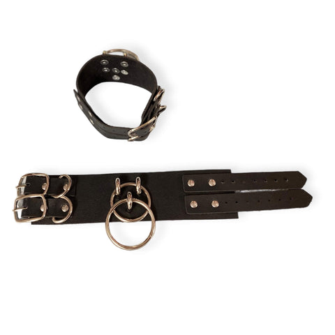 Fierce Black Faux Leather Moto Cuff Bracelets - Wild Time Fashion