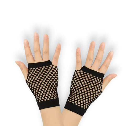 Party Neon Short Mesh Gloves fishnet black wrist coverage