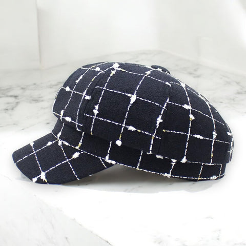 Gold Plaid Tweed Newsboy Cap, Baker Boy, Painter Hat