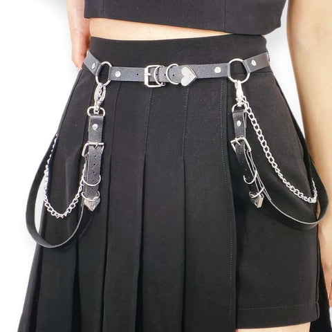 Black Faux Leather Chain Suspender Belt – Y2K Body Harness