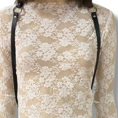 Black Suspender Chest Harness silver hardware adjustable fits most all