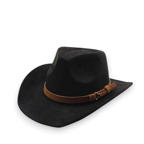 Western Wide Brim Suede Cowboy Hat black brown fringe band western