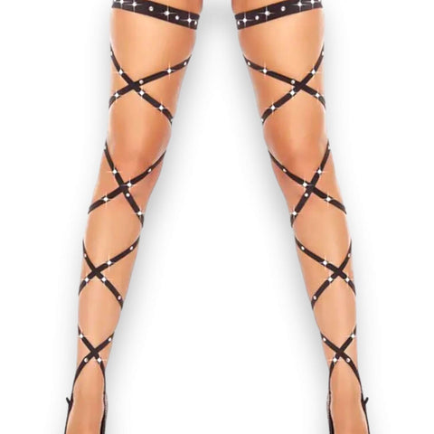 Striking Black Diamond Garter Leg Wraps - Wild Time Fashion