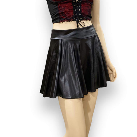 Sultry Black Pleated A-Line Skater Skirt