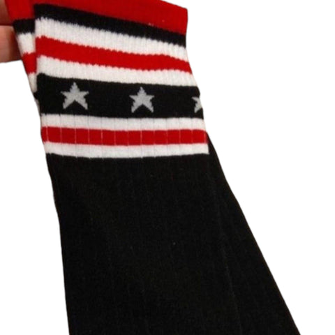 Black Over Knee Striped Stars Socks