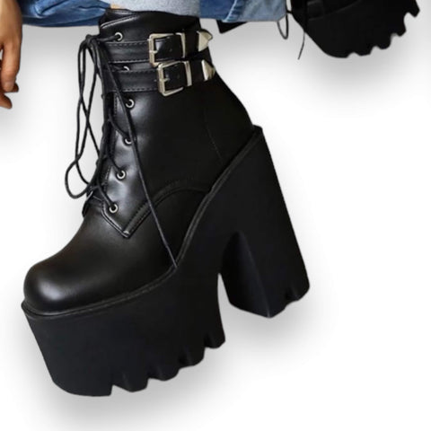 Black Chunky Platform Heel Boots
