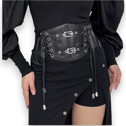 Black Lace Up Buckle Corset Belt - Wild Time Fashion