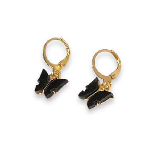 dainty black and gold lleverback hoop dangle earrings