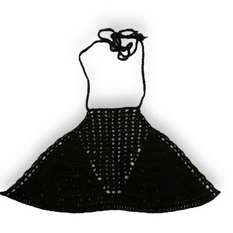 Boho-Chic Handmade Black Crocheted Bikini Crop Top Retro Vibe - Small or Medium - Wild Time Fashion