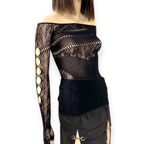 Black Temptress Lace Off-Shoulder Mini Dress