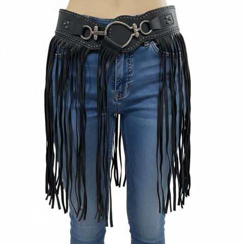 Black Fringe belt dual sided with wide adjustable waist 