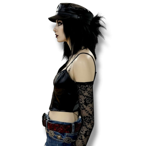 Unisex Faux Leather Baker Boy Hat stiff curve brim button accent beige, dark red, and black - one size