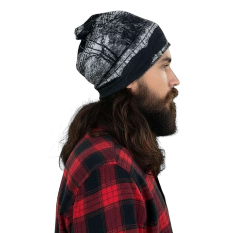 Lightweight Jersey Knit Multi Functional Beanie 4-way wear slouchy cap balaclava neck gaiter headband unisex ponytail friendly in black or brown