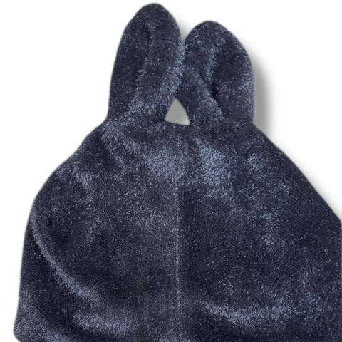 Black Plush Bunny Ear Winter Beanie short ears fleece line gothic, grunge to streetwear one size
