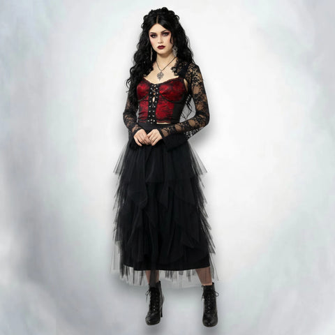 Black Floral Lace Bell Sleeve Shrug - Floral Lace Gothic Shrug / Black / Large - Bolero Shrug