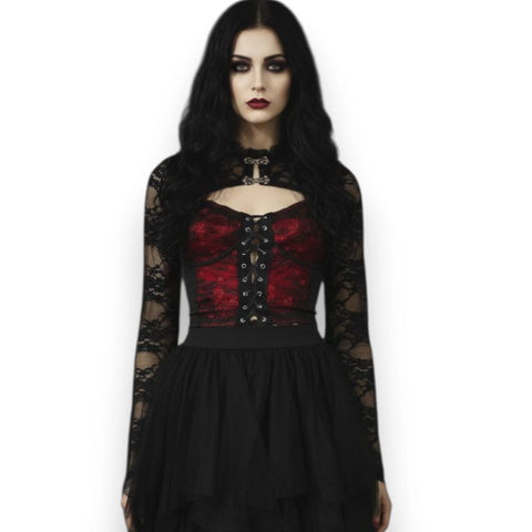Black Floral Lace Bell Sleeve Shrug - Floral Lace Gothic Shrug / Black / Large - Bolero Shrug