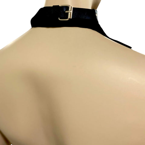 Black Stacked Choker Necklace silver O-rings wide statement collar buckle closure