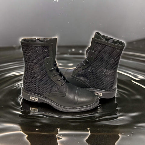 Black Leather Metallic Mesh Boots women's cult size 9 mid height boots