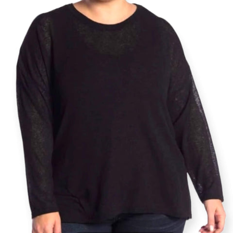 Black Long Sleeve Burn Out Knit Top