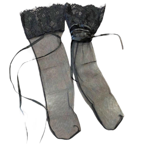 Stylish Black Mesh Frilly Ankle Tie Socks - Wild Time Fashion