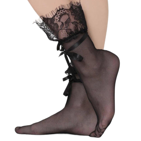 Stylish Black Mesh Frilly Ankle Tie Socks - Wild Time Fashion