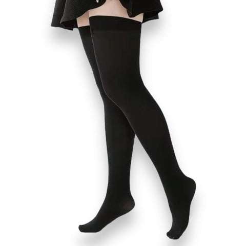 Black opaque over the knee stocking socks – plus size self-adhesive hosiery for curvy women
