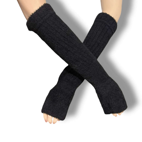 Long Fuzzy Rib Knit Arm Warmers