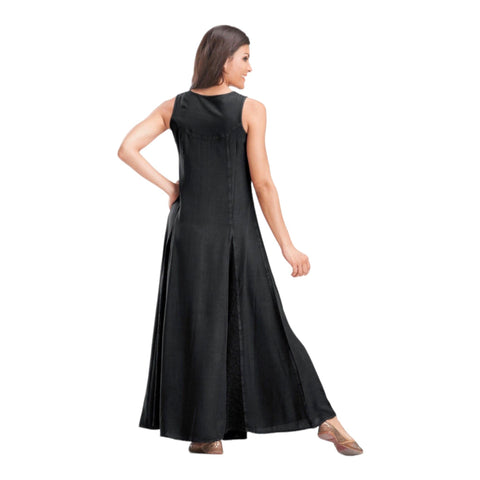 Black Beauty Maxi Dress, Round Neck Sleeveless, Panel Twirling Full Length Dress, Button Down Front, Intricate Embroidered Summer Maxi Dress - Wild Time Fashion 