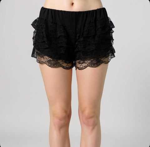 black Lace Ruffle Bloomers Shorts with white knee socks