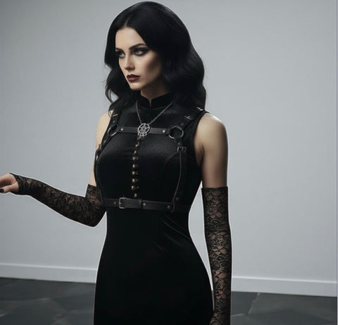 Black Chest Strap Body Harness Belt silver hardware on gothic fashion