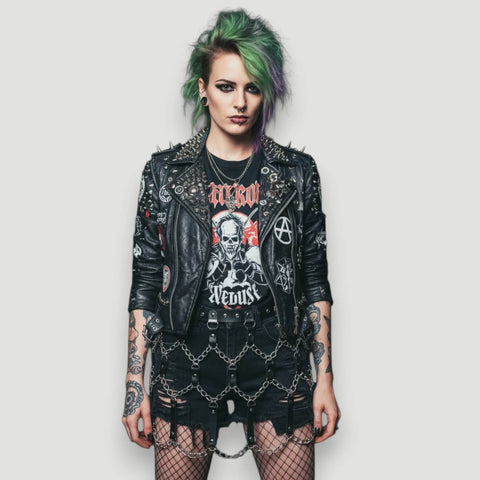 Black Leather Long Chain Draped Belt