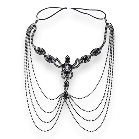 Bohemian Exotic Black Silver Crystal Head Face Chain- Wild Time Fashion
