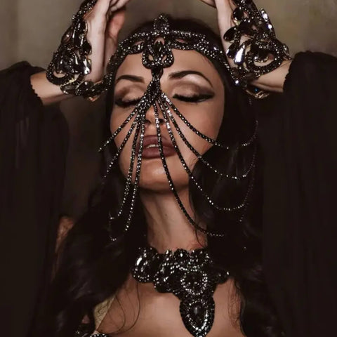 Bohemian Exotic Black Silver Crystal Head Face Chain - Wild Time Fashion