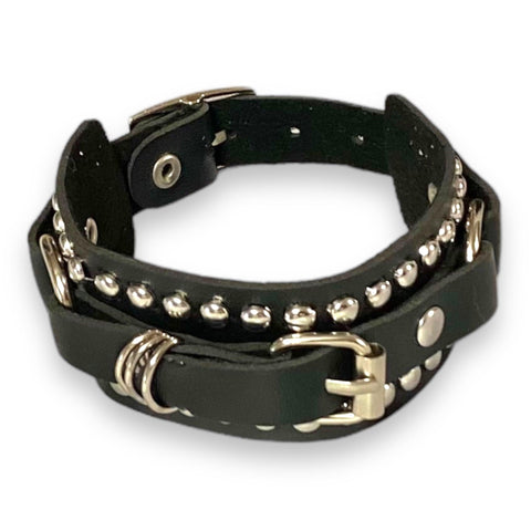 Black Leather Silver Studded Bracelet