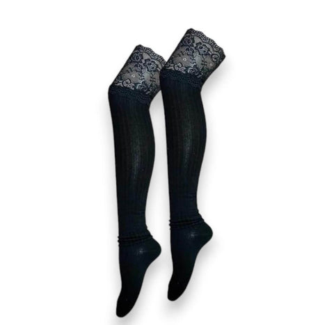 Cotton Lace Trim Knee Socks