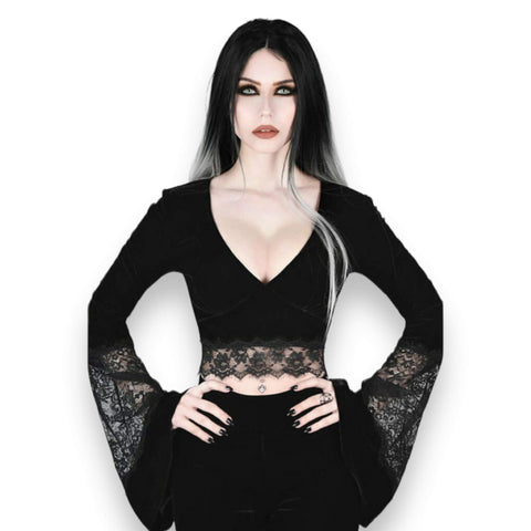 Black Long Bell Sleeve Lace Top - Wild Time Fashion