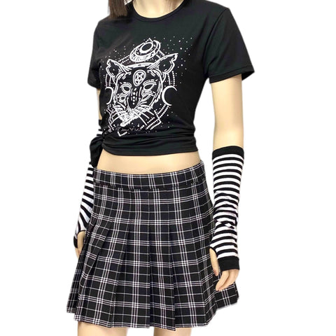 Black plaid pleated mini skirt with hidden shorts lining – punk and Y2K fashion